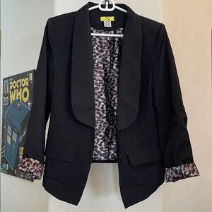 Black Blazer with Leopard Print Lining